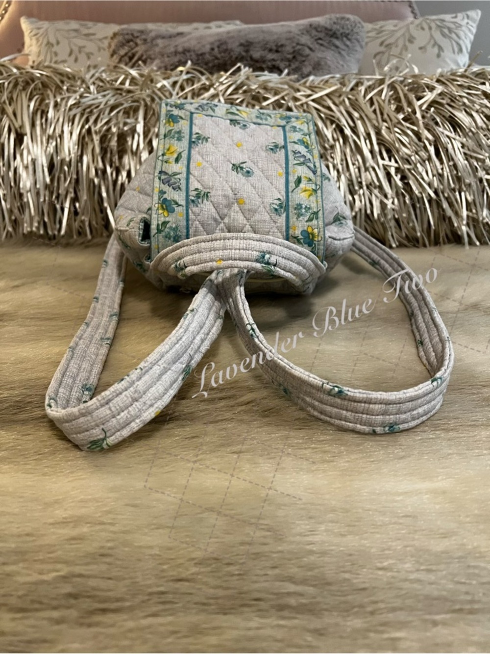 Vintage VERA BRADLEY Watercolor 1999 Mimi Flap Backpack Pastel. Green Floral - Picture 8 of 13